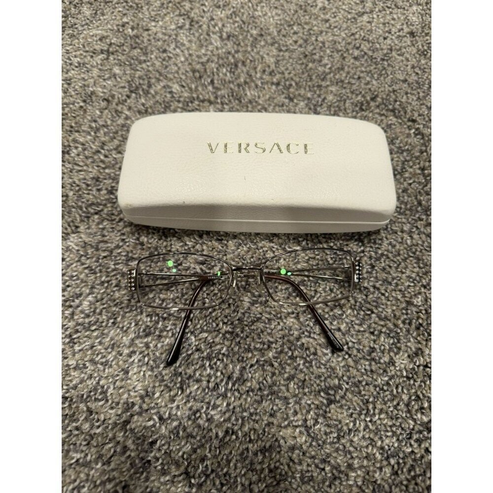 Versace Rectangle Chrome Crystals Eyeglasses Frame